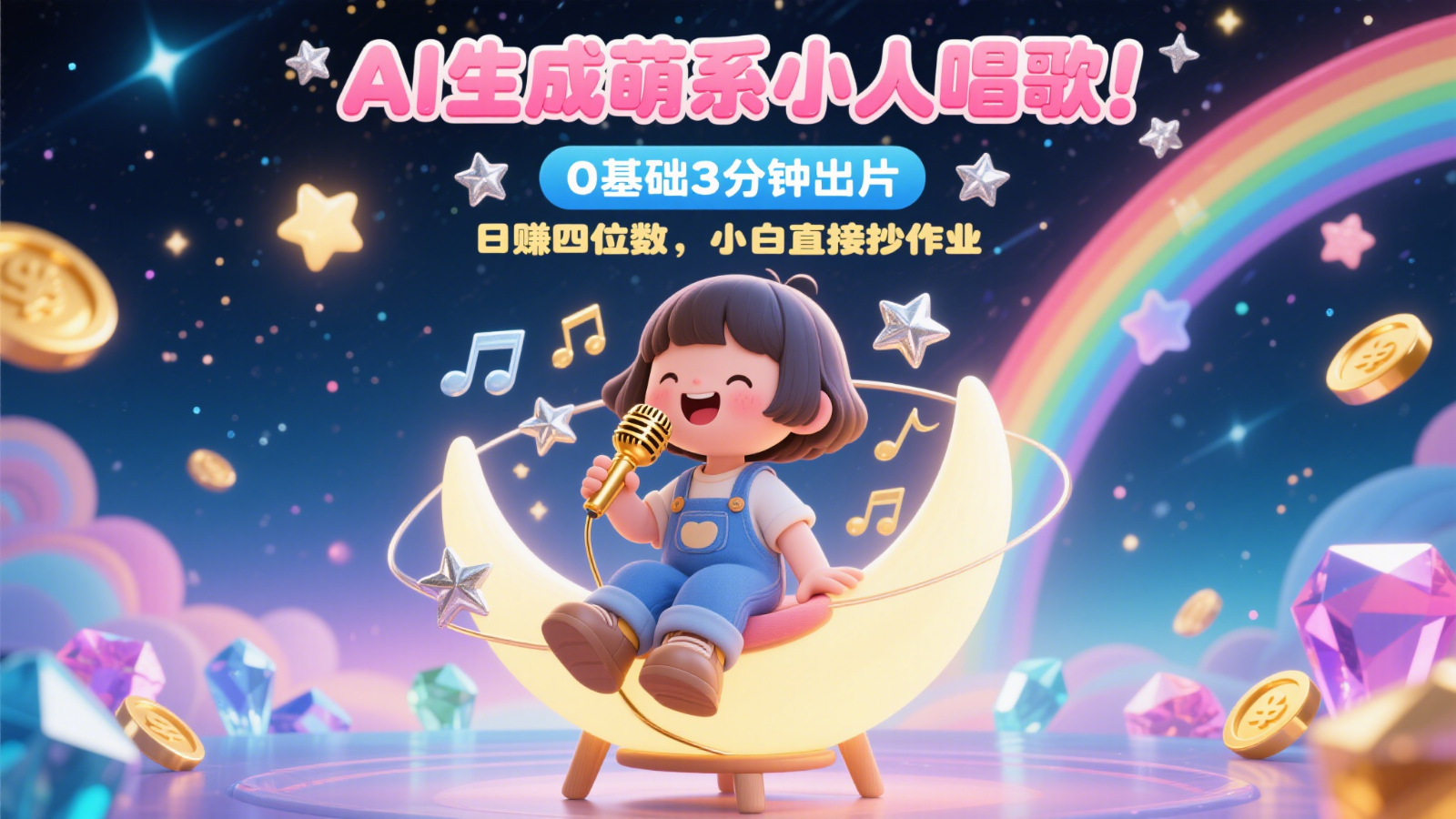 AI生成萌系小人唱歌!0基础3分钟出片,28个作品涨粉9万,日赚四位数,小白直接抄作业-百货大全