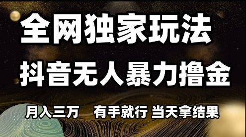 全网独家玩法抖音无人暴力撸金，月入3W，有手就行，当天拿结果【揭秘】-百货大全