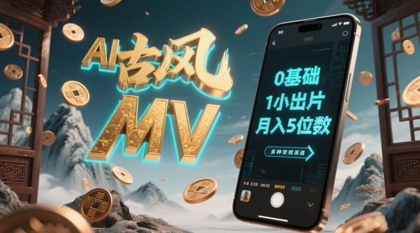 AI一键生成古风音乐MV，0剪辑基础1小时出片，多种变现渠道，一部手机月入5位数-百货大全