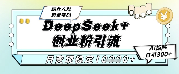 DeepSeek+创业粉精准引流，全新分享课4.0玩法，AI矩阵日引300+，多种变现方式，稳定月入1W-百货大全