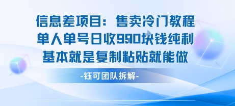信息差项目：售卖冷门教程单人单号日收9张纯利基本就是复制粘贴就能做-百货大全
