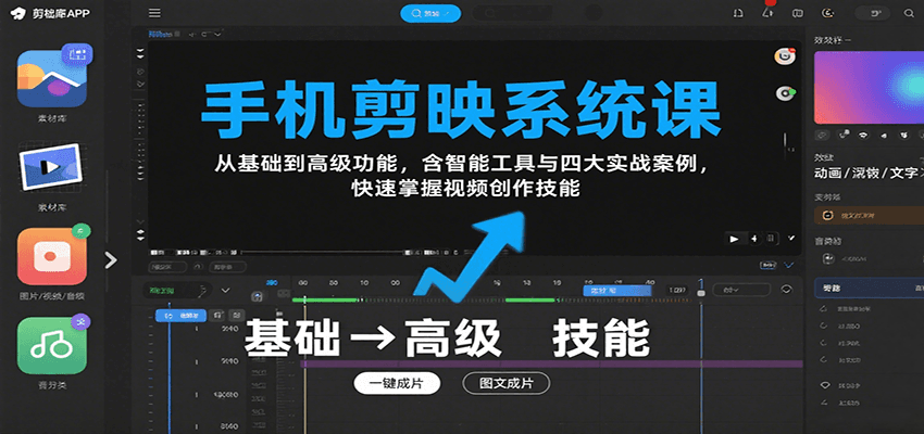 手机剪映系统课，从基础到高级功能，含智能工具与四大实战案例，快速掌握视频创作技能-百货大全