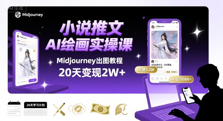 小说推文干货分享之AI绘画MJ出图实操课，用Midjourney做小说推文，20天挣2w-百货大全