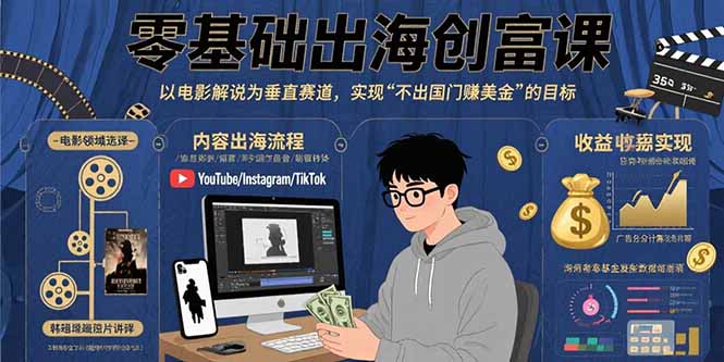 零基础出海创富课：以电影解说为垂直赛道，实现不出国门赚美金的目标-百货大全