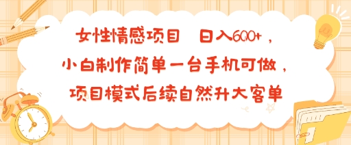 女性情感项目 小白制作简单一台手机可做 项目模式后续自然升大客单 日入6张-百货大全