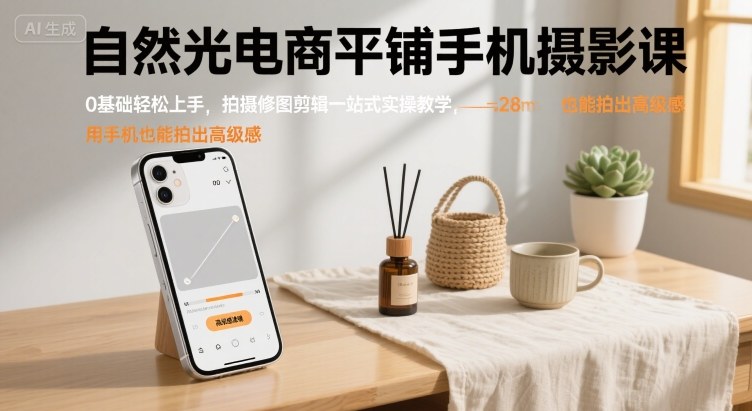 自然光电商平铺手机摄影课，0基础轻松上手，拍摄修图剪辑一站式实操教学，用手机也能拍出高级感-百货大全