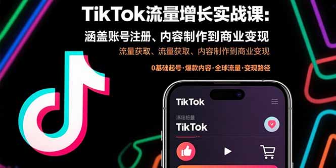 TikTok流量增长实战课：涵盖账号注册、流量获取、内容制作到商业变现-百货大全