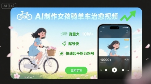 AI制作女孩骑单车治愈视频，流量大，起号快，快速起千粉万粉号-百货大全