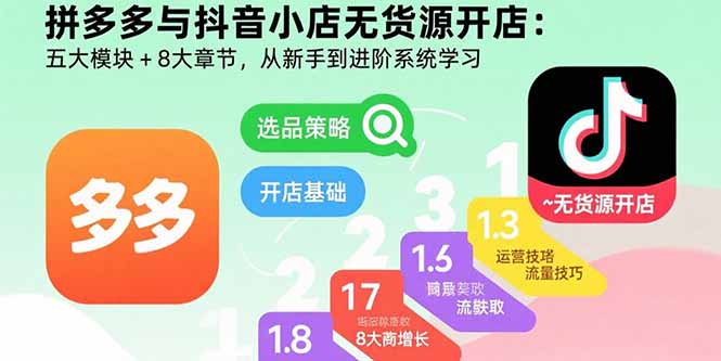 拼多多与抖音小店无货源开店：五大模块+8大章节，从新手到进阶系统学习-百货大全