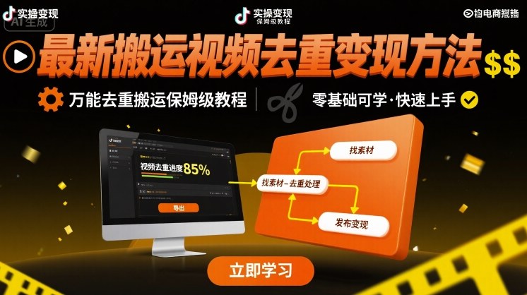 最新搬运视频去重变现方法，万能去重搬运保姆级教程-百货大全