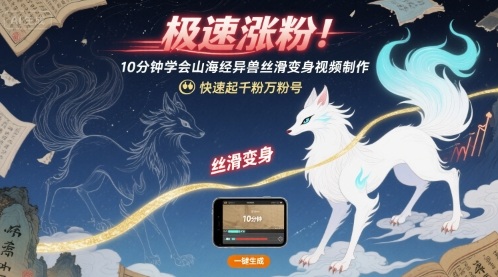 极速涨粉！10分钟学会山海经异兽丝滑变身视频制作，快速起千粉万粉号-百货大全