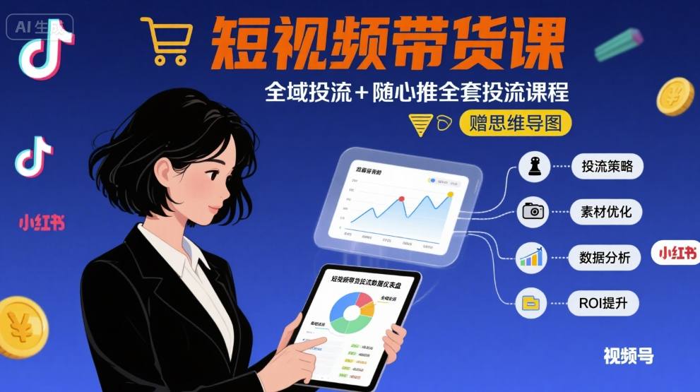 最新短视频带货课，全域投流+随心推全套投流课程+思维导图-百货大全