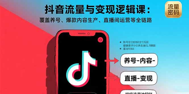 抖音流量与变现逻辑课：覆盖养号、爆款内容生产、直播间运营等全链路-百货大全