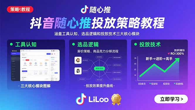 抖音随心推投放策略教程：涵盖工具认知、选品逻辑和投放技术三大核心模块-百货大全