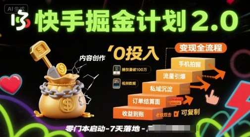 快手掘金计划2.0，快手电商变现全流程，简单可复制，0投入-百货大全