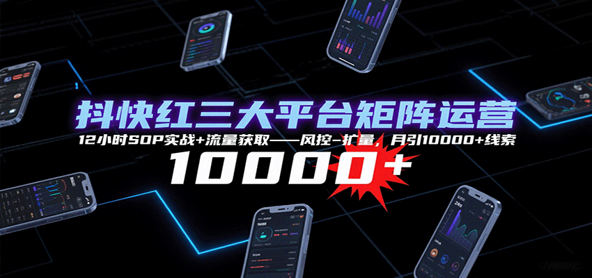 抖快红三大平台矩阵运营，12小时SOP实战+流量获取-风控-扩量，月引10000+线索-百货大全