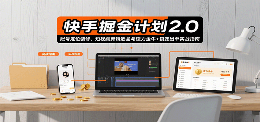 快手掘金计划2.0，账号定位装修、短视频剪辑选品与磁力金牛+裂变出单实战指南-百货大全