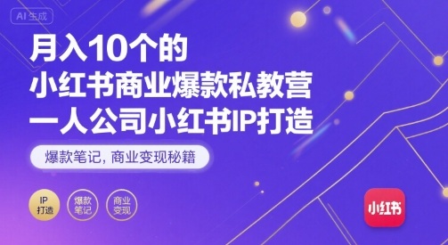 月入10个的小红书商业爆款私教营，一人公司小红书IP打造，爆款笔记，商业变现秘籍-百货大全
