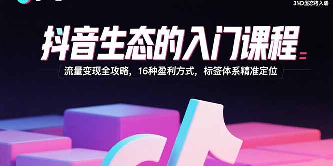抖音生态的入门课程：流量变现全攻略，16种盈利方式，标签体系精准定位-百货大全