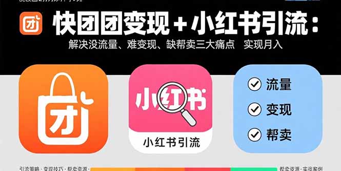 快团团变现+小红书引流：解决没流量、难变现、缺帮卖三大痛点 实现月入3w+-百货大全
