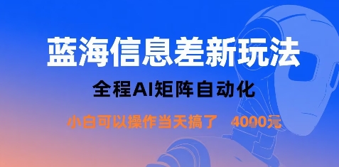 蓝海信息差新玩法，全程AI矩阵自动化小白可以操作当天搞了1k+-百货大全