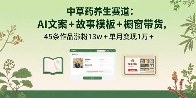 中草药养生赛道：AI文案+故事模板+橱带货，45条作品涨粉13w+单月变现1万+-百货大全