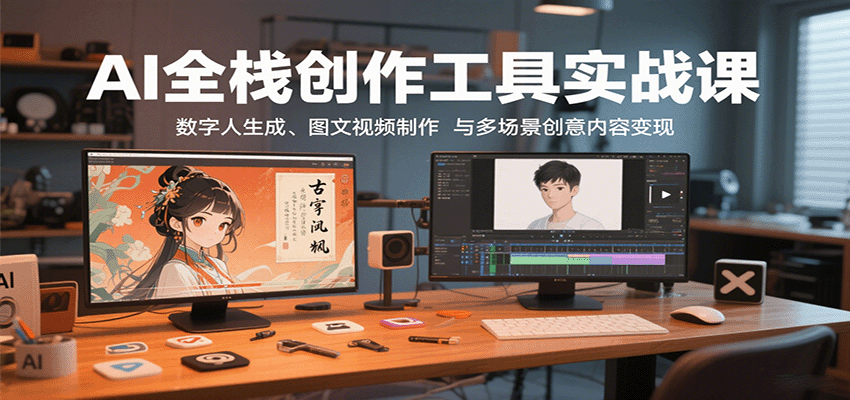 AI全栈创作工具实战课：数字人生成、图文视频制作与多场景创意内容变现-百货大全
