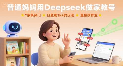 普通妈妈用Deepseek做家教号，条条热门，日变现1k+的玩法，直接抄作业-百货大全