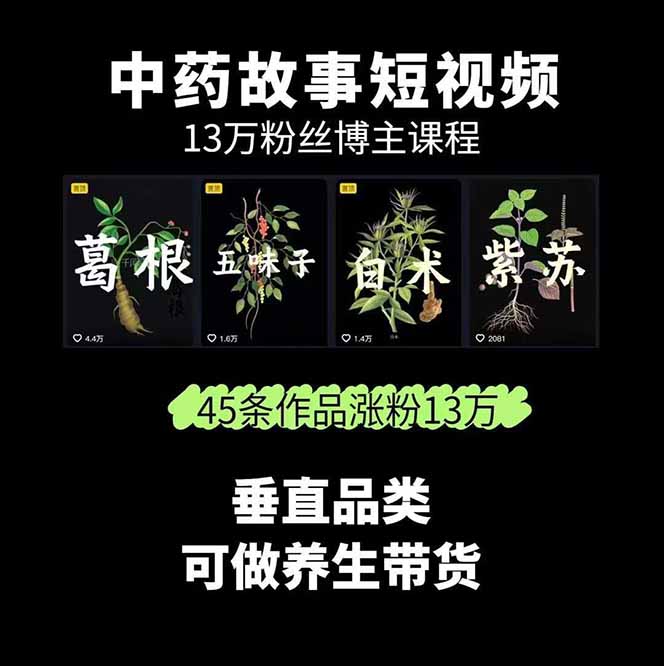 图片[1]-中草药养生赛道：AI文案+故事模板+橱带货，45条作品涨粉13w+单月变现1万+-百货大全
