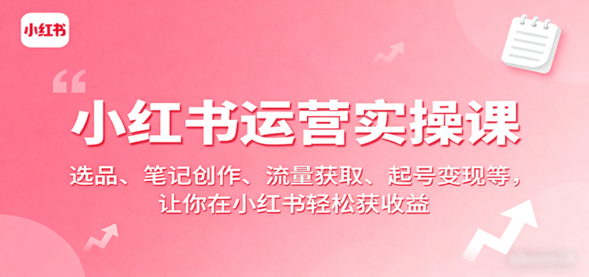 小红书运营实操课：选品、笔记创作、流量获取、起号变现等，让你在小红书轻松获收益-百货大全