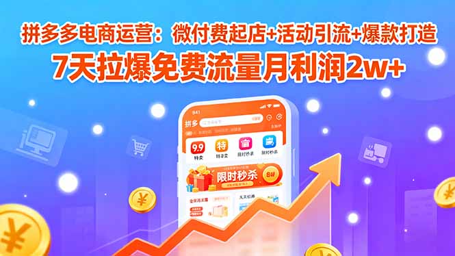 拼多多电商运营：微付费起店+活动引流+爆款打造 7天拉爆免费流量月利润2w+-百货大全