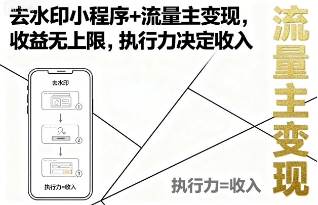 去水印小程序+流量主变现，收益无上限，执行力决定收入-百货大全