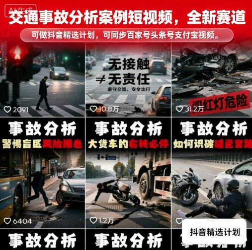 交通事故分析案例短视频，全新赛道，可做抖音精选计划，可同步百家号头条号支付宝视频号平台-百货大全