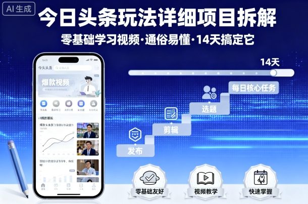 今日头条玩法详细项目拆解，零基础学习视频 通俗易懂 14天搞定它-百货大全