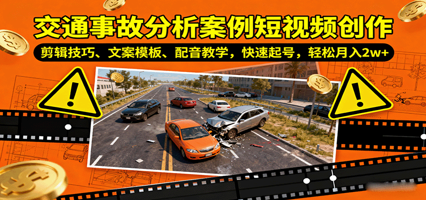 交通事故分析案例短视频创作，剪辑技巧、文案模板、配音教学，快速起号，轻松月入2w+-百货大全