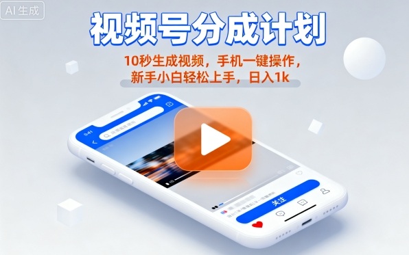 视频号分成计划懒人玩法，10秒生成视频，手机一键操作，新手小白轻松上手，日入1K【揭秘】-百货大全