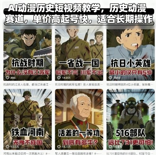 AI动漫历史短视频教学，历史动漫赛道，单价高起号快，适合长期操作-百货大全