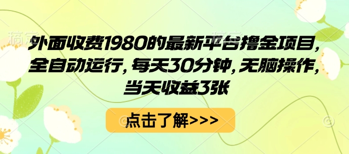 外面收费1980的最新平台撸金项目，全自动运行，每天30分钟，无脑操作，当天收益3张【揭秘】-百货大全