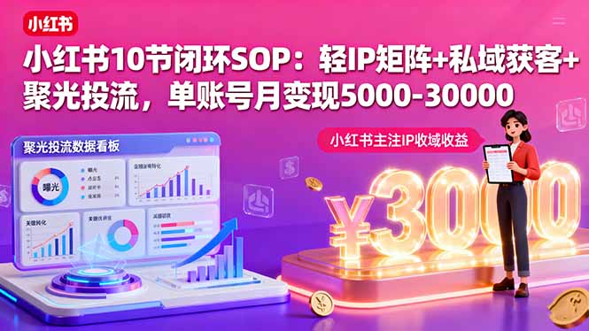 小红书10节闭环SOP：轻IP矩阵+私域获客+聚光投流，单账号月变现5000-30000-百货大全