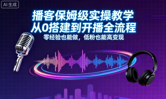 播客保姆级实操教学，从0搭建到开播全流程，零经验也能做，低粉也能高变现-百货大全