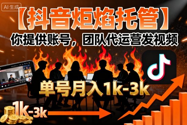 【抖音炬焰托管】你提供账号，团队代运营发视频，单号月入1k+【揭秘】-百货大全