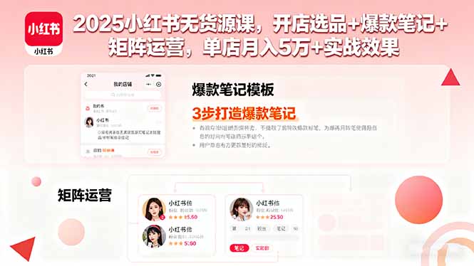 2025小红书无货源课，开店选品+爆款笔记+矩阵运营，单店月入5万+实战效果-百货大全