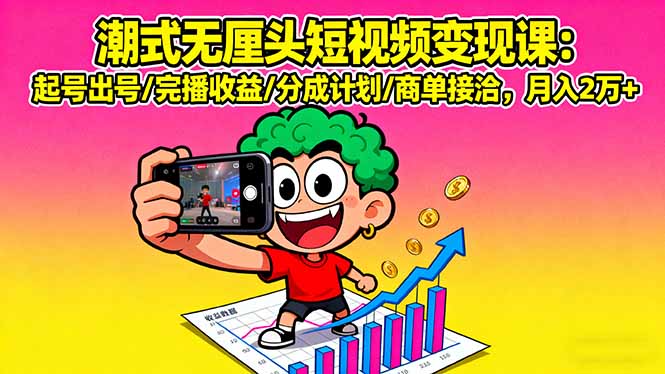 潮式无厘头短视频变现课：起号出号/完播收益/分成计划/商单接洽，月入2万+-百货大全