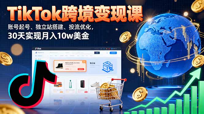 TikTok跨境变现课：账号起号、独立站搭建、投流优化，30天实现月入10w美金-百货大全