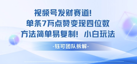 视频号发财赛道单条7W点赞变现四位数方法简单易复制小白玩法-百货大全
