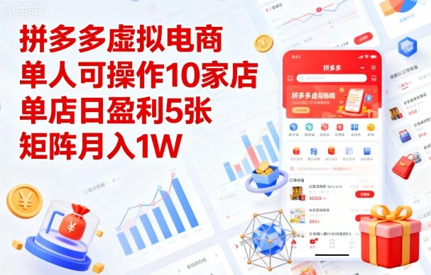 拼多多虚拟电商，单人可操作10家店，单店日盈利5张，矩阵月入1W+【揭秘】-百货大全
