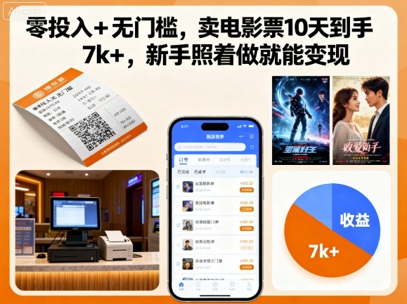 零投入+无门槛，卖电影票10天到手7k+，新手照着做就能变现【揭秘】-百货大全