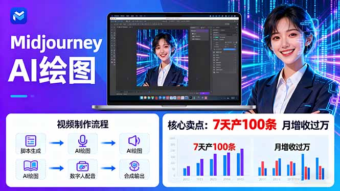 AI绘图照片开口说话视频制作：Midjourney+数字人，7天产100条月增收过万-百货大全