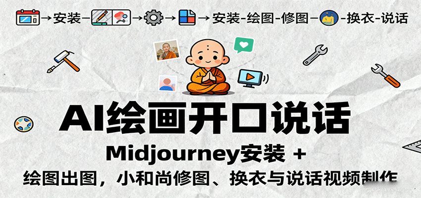 AI绘画开口说话，Midjourney安装 + 绘图出图，小和尚修图、换衣与说话视频制作-百货大全