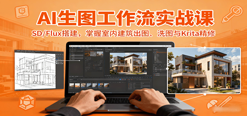 AI生图工作流实战课：SD/Flux搭建，掌握室内建筑出图、洗图与Krita精修-百货大全